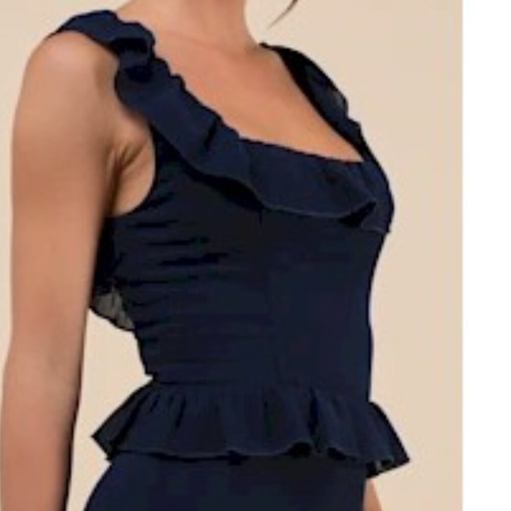 Lulu's Navy Blue Ruffled Maxi Dress - Picture 4 of 8